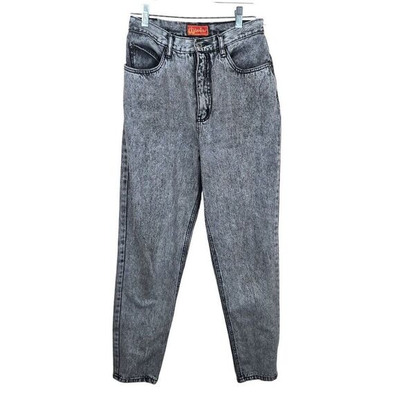 Vintage 80s Mom Jeans Black Acid Wash High Waist Tapered Leg Size 27 - Picture 1 of 7